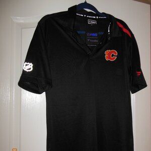 CALGARY FLAMES NWT Mens Fanatics Short Sleeve Black Vented Polo Shirt Sz M